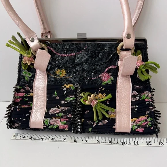 Mary Frances Floral Embellished Black and Pink Handbag - Picture 6 of 8